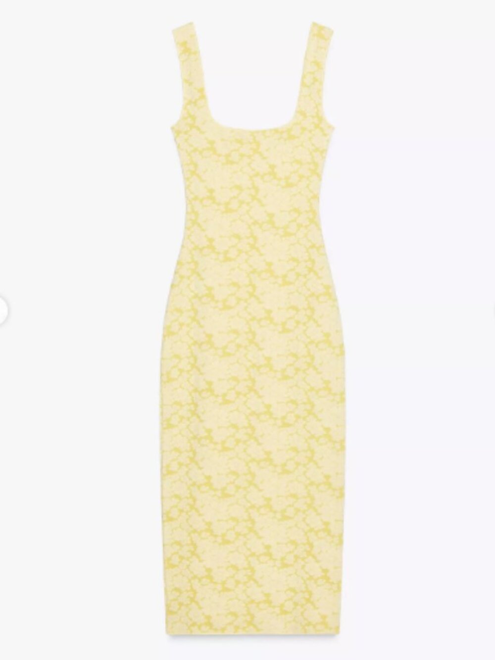 ZARA Yellow Lace Square Neck Midi Dress Fitted Bodycon Size M